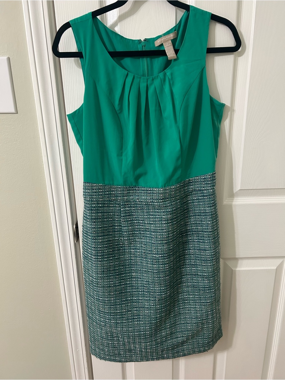 Banana Republic Emerald Green Sleeveless Two-Tone Tweed Dress